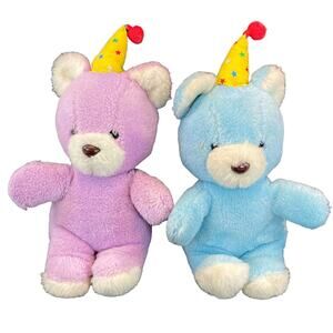 ULTRA RARE Vintage 80s 1984 Sanrio 10" Birthday Teddy Bears Purple Blue